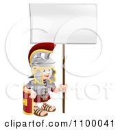Clipart Happy Boy Roman Soldier With A Sign Royalty Free Vector Illustration