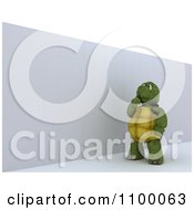 Poster, Art Print Of 3d Tortoise Pondering At A Brick Wall Obstacle