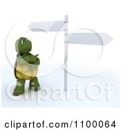 Poster, Art Print Of 3d Tortoise Standing By And Pointing At Street Signs