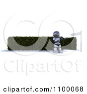 Poster, Art Print Of 3d Robot Pointing To A Directional Size By A Maze Entrance