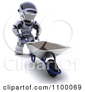 Poster, Art Print Of 3d Robot Pushing Top Soil In A Wheelbarrow
