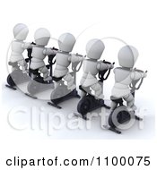 Rear View Of 3d White Characters Using Cross Trainers
