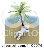 Relaxed 3d White Character Reclined And Relaxing Under A Palm Tree On A Tropical Island