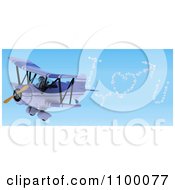 Poster, Art Print Of 3d Robot Flying A Red Biplane And Writing I Heart You In The Sky