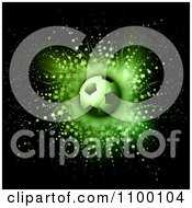 Poster, Art Print Of Soccer Ball Over A Starburst In Green Over Black