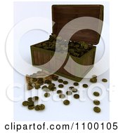 Poster, Art Print Of 3d Wooden Treasure Chest With Gold Booty Coins A Map And Key