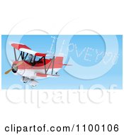Poster, Art Print Of 3d White Character Flying A Red Biplane And Creating A I Love You In The Sky