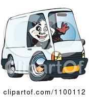 Poster, Art Print Of Waving Panda Driving A Delivery Van