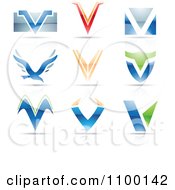 Poster, Art Print Of Colorful Letter V Icons With Reflections
