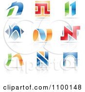Colorful Letter N Icons With Reflections