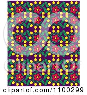 Poster, Art Print Of Seamless Red Green Yellow And Purple Floral Background Pattern