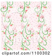 Poster, Art Print Of Seamless Pink And Green Butterfly And Vine Floral Background Pattern 1