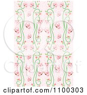 Poster, Art Print Of Seamless Pink And Green Butterfly And Vine Floral Background Pattern 2