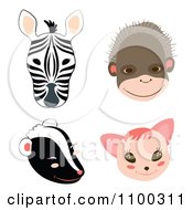 Clipart Zebra Monkey Skunk And Cat Faces Royalty Free Vector Illustration by Cherie Reve