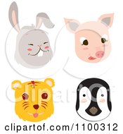 Poster, Art Print Of Rabbit Pig Tiger And Penguin Faces