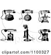 Poster, Art Print Of Retro Black And White Vintage Desk Telephones