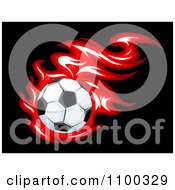 Poster, Art Print Of Shiny Soccer Ball And Red Flames On Black