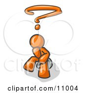 Poster, Art Print Of Confused Orange Business Man With A Questionmark Over His Head