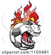 Screaming Aggressive Soccer Ball Mascot On Fire