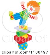 Poster, Art Print Of Happy Clown Balancing On A Stack Of Shapes