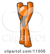 Orange Man Standing With His Arms Above His Head