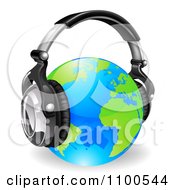 Poster, Art Print Of Blue And Green Globe Wearing 3d Noise Canceling Music Headphones