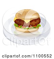 Poster, Art Print Of 3d Thick Beef Meat Patty Cheeseburger On A Plate