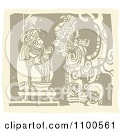 Poster, Art Print Of Mayan King Eating Before A God Brown And Beige