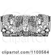 Mayan Men Beside A God Black And White
