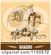 Poster, Art Print Of Bakery Sketch Of A Chef Bread And Brick Oven