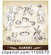 Poster, Art Print Of Bakery Sketches With Chefs And Bread 1
