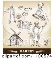 Poster, Art Print Of Bakery Sketches With Chefs And Bread 2