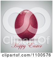 Poster, Art Print Of 3d Pink Paisley Egg With A Flower Purple Ribbon And Happy Easter Text On Gray