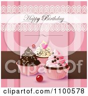 Lacy Happy Birthday Greeting Over Cupcakes On Pink And Brown