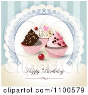Poster, Art Print Of Happy Birthday Greeting With Cupcakes On Blue