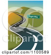 Clipart Curvy Road With A Right Way Sign Royalty Free Vector Illustration