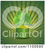 Poster, Art Print Of Leprechaun Hat And St Patricks Day Shamrocks With Dew Sparkles And Rays