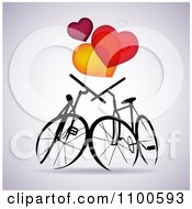 Poster, Art Print Of Silhouetted Bikes In Love Under Hearts On Gray