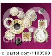 Poster, Art Print Of Scattered Clock Faces Over Pink