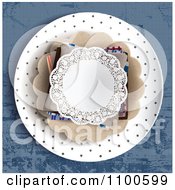 Poster, Art Print Of Lacy Dantelle Doily On A Plate On Blue Table Cloth