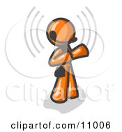 Orange Customer Service Representative Taking A Call With A Headset In A Call Center