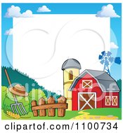 Poster, Art Print Of Frame Of A Red Barn With A Silo And Windmill And White Copyspace