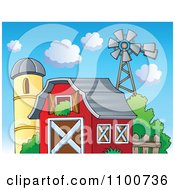 Poster, Art Print Of Red Barn With Hay In The Loft A Silo And Windmill