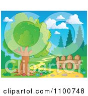 Poster, Art Print Of Tree And Wood Fence Beside A Nature Path