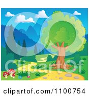 Poster, Art Print Of Tree And Mushrooms Beside A Nature Path