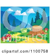 Clipart Tree Stump Beside A Nature Trail In The Woods Royalty Free Vector Illustration