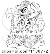 Poster, Art Print Of Outlined Skeleton Pirate Standing By A Treasure Chest