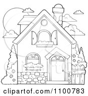 Poster, Art Print Of Outlined House With Shutters And A Window Planter