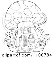 Poster, Art Print Of Outlined Mushroom House With A Wooden Fence