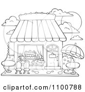 Poster, Art Print Of Outlined Cake Or Candy Shop With Outdoor Seating